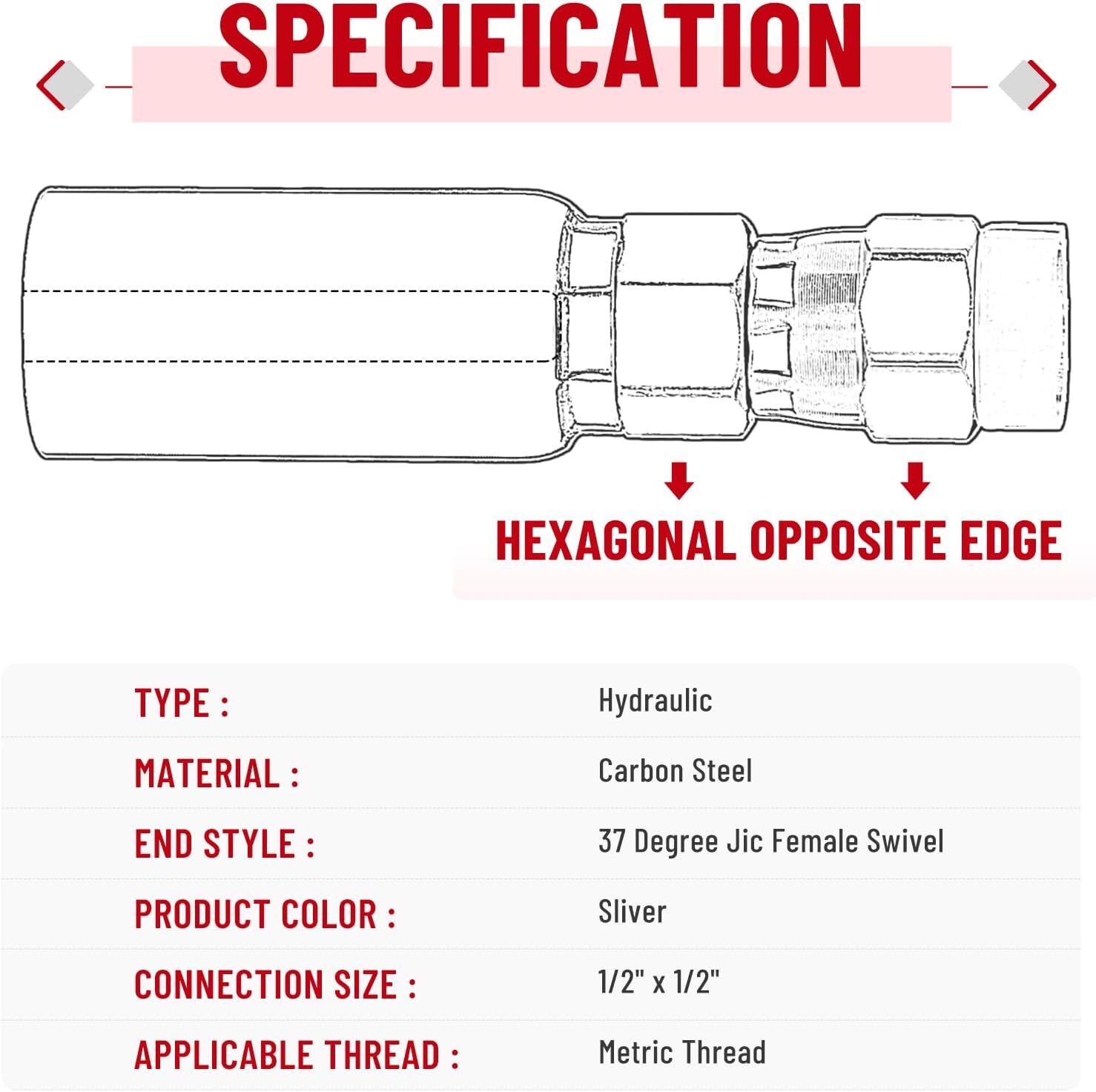 12-Pack 1/2″ Hydraulic Hose End Fittings: 1/2″ I.D. Hose x 1/2″ JIC 37 ° Female
