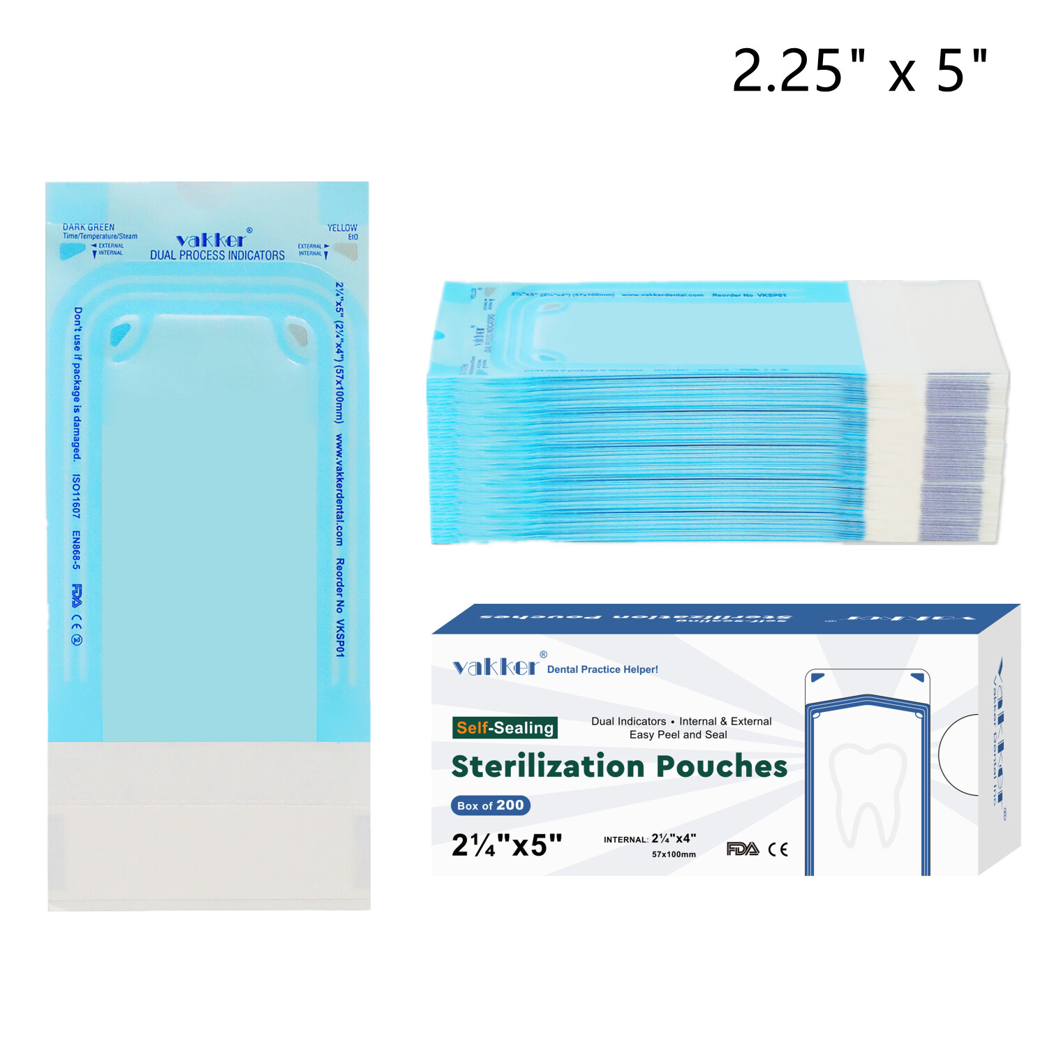 200pcs 2.25″ x 5″ Self Sealing Sterilization Pouches Disposable Autoclave Bags