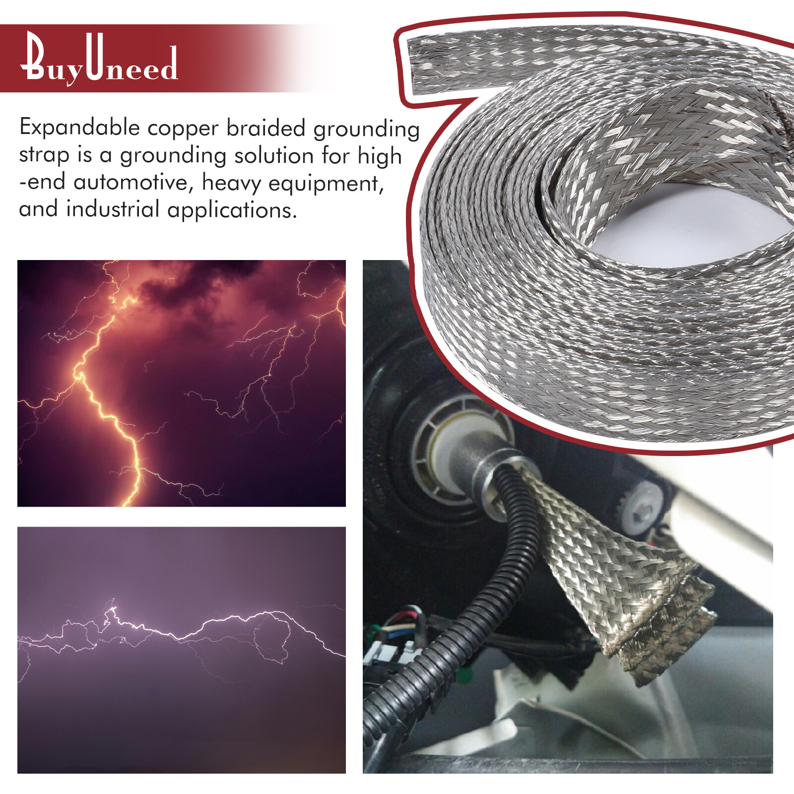 Braided Cable Sleeve Wire Shield Ground Straps EMI/RFI Protect Lot