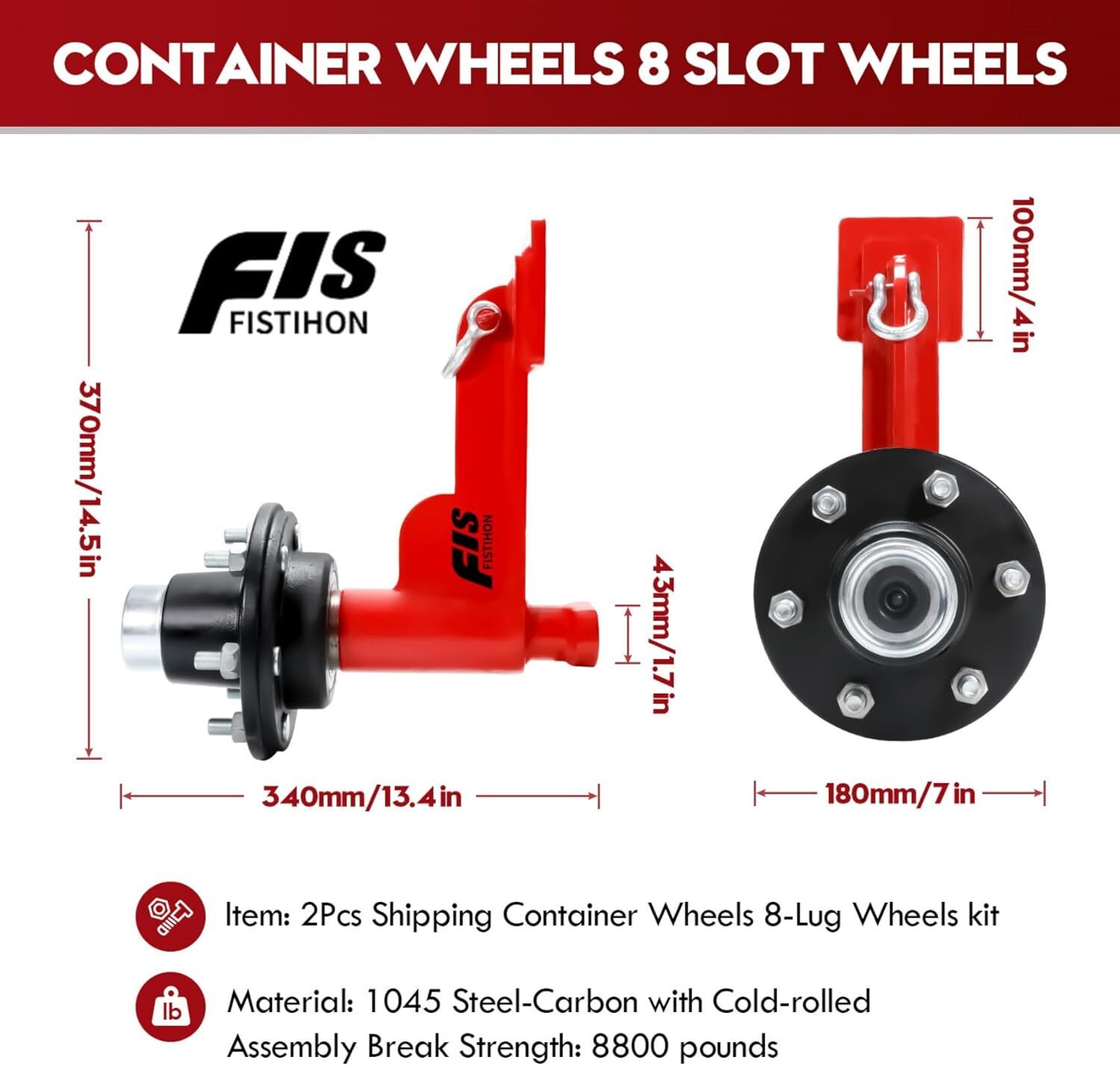 2Pack Shipping Container Wheels 6-Lug Wheels Kit, Shipping Container Accessories