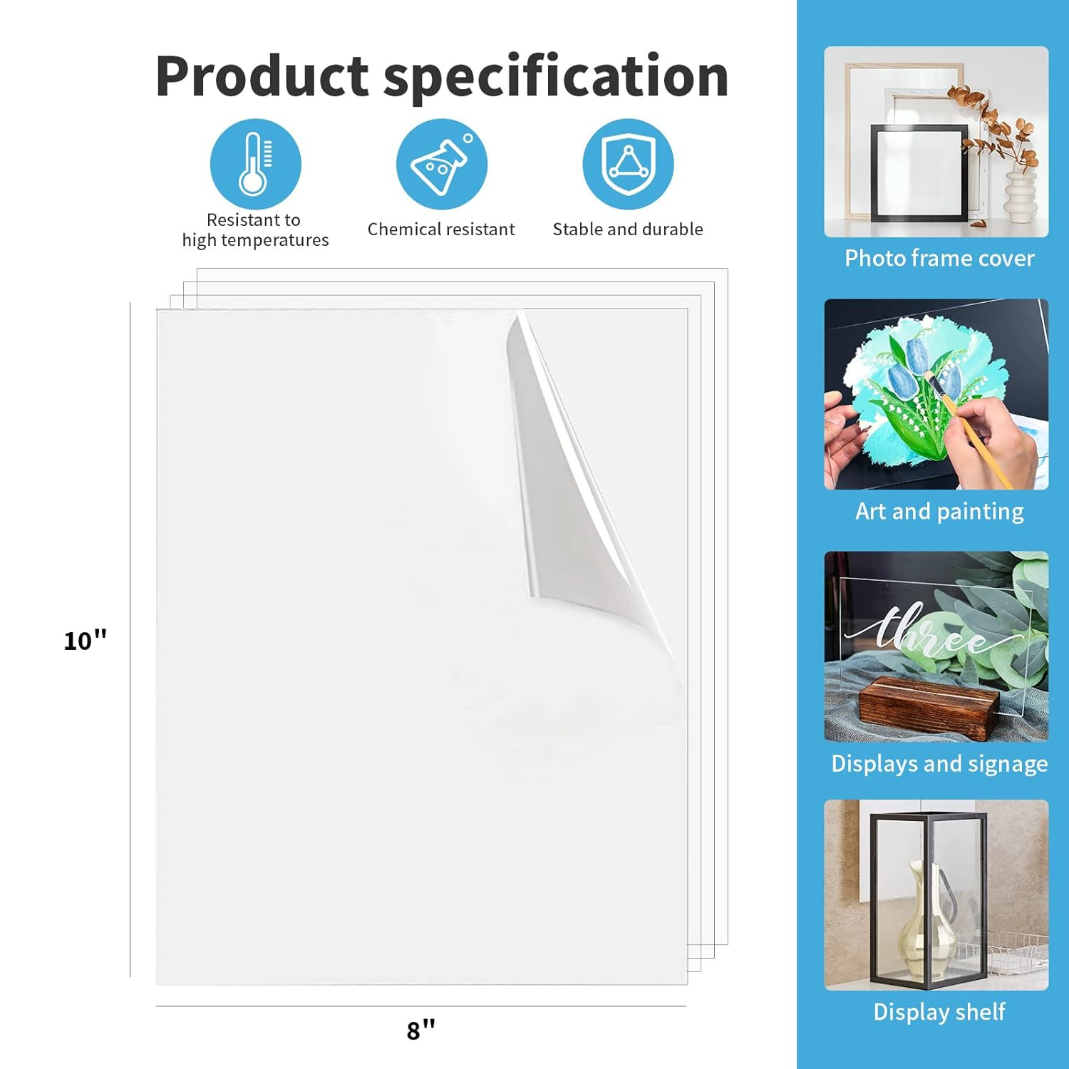 5-Pack of 8×10″ Pet/Plexiglass Sheets, Transparent Clear Flexible Plastic Sheet