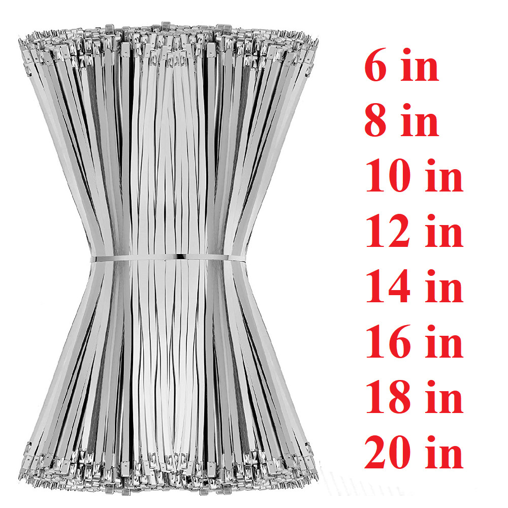 100 PCS 6″-20″ Metal Zip Ties Stainless Steel Heavy Duty Self-Locking Cable Ties