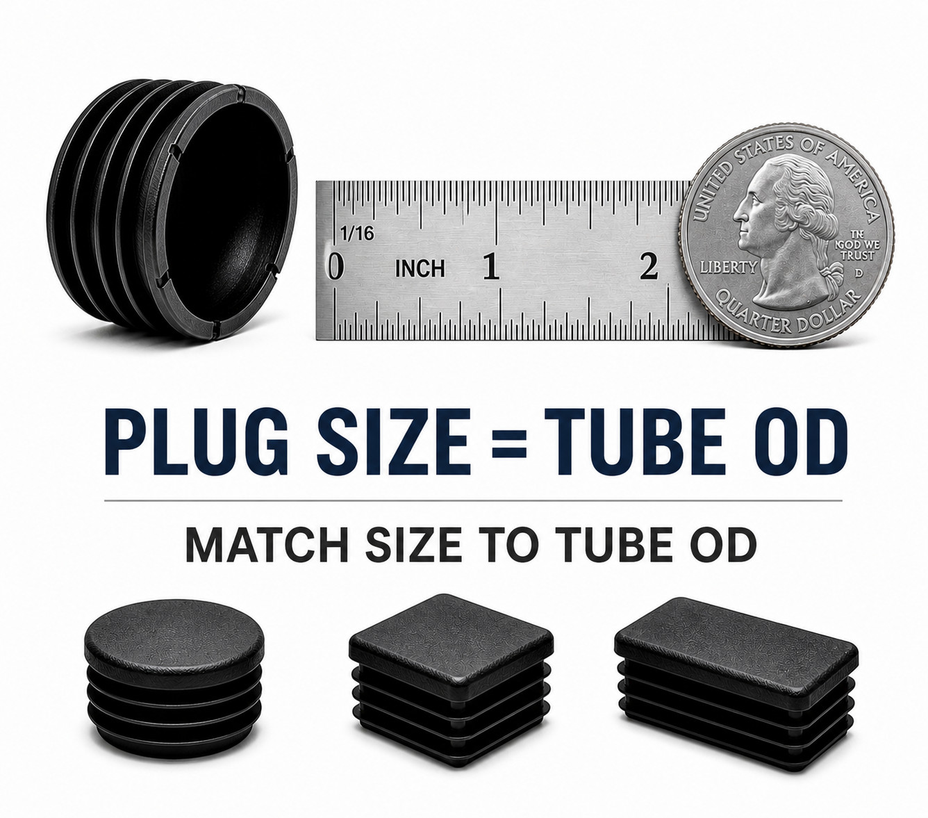1 5/8″ Round Finishing Plugs Tubing Caps Pipe Plugs Chair Glides Black