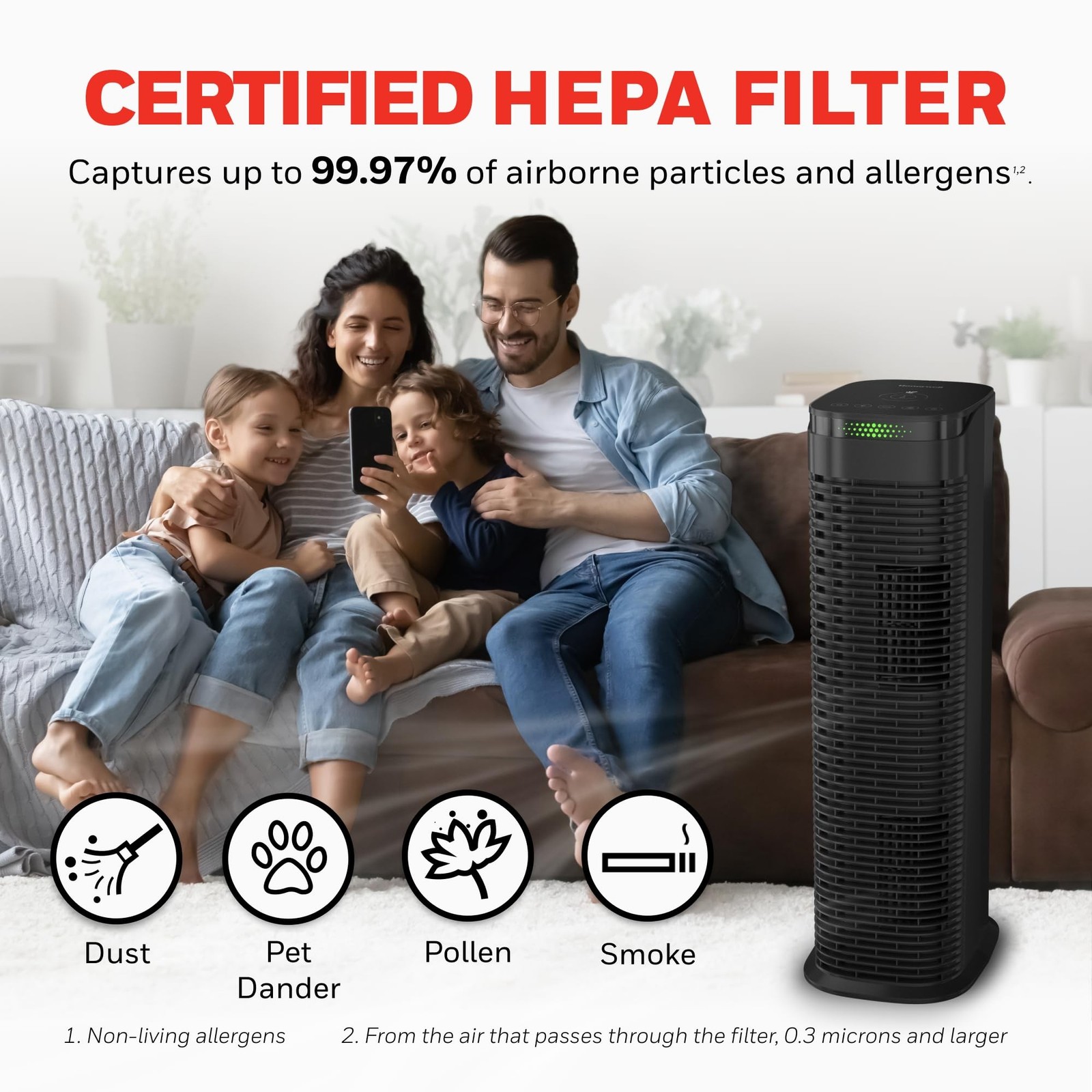 Honeywell HEPA Air Purifier for Home, 990 Ft² Rooms in 1 hour, HEPA Filter,