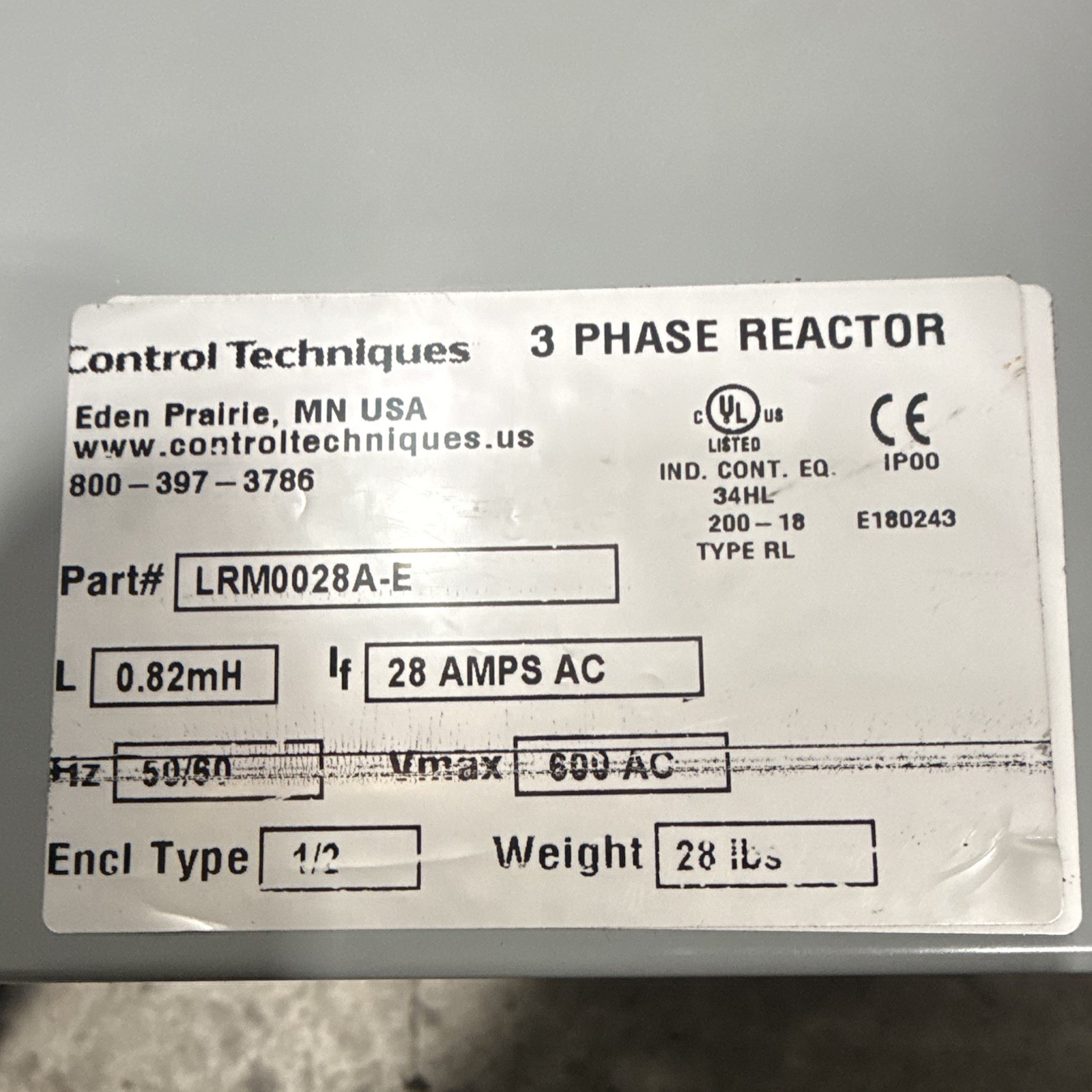 Control Techniques LRM0028A-E 3-Phase Reactor 28A 600V Chassis Mount IP00 RL