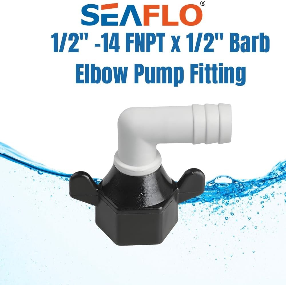 SEAFLO 1/2″ FNPT x 1/2″ Barb Angled Pump Fitting 2-Pack Fits SHURFLO