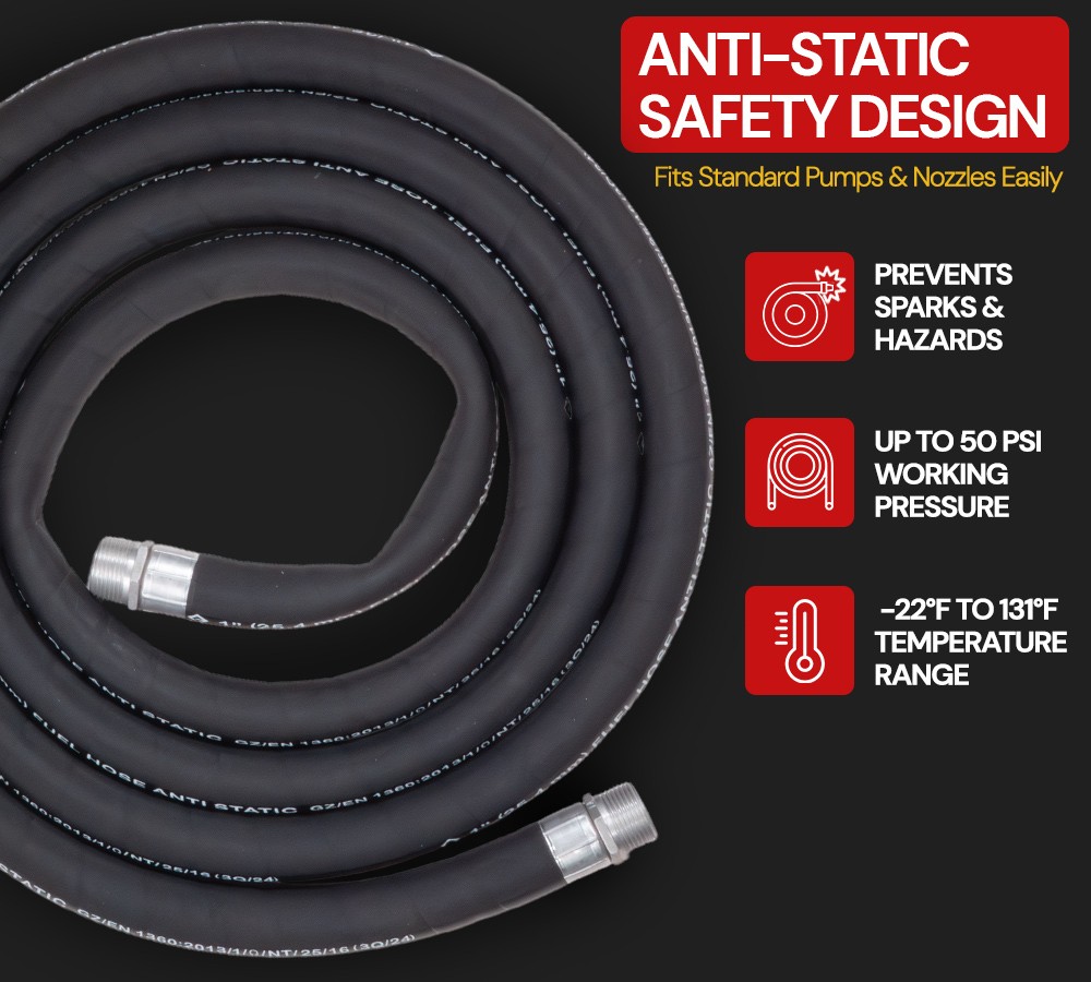 1″Fuel Transfer Hose 20FT for Diesel, Gasoline, Kerosene & Petroleum-Based Fluid