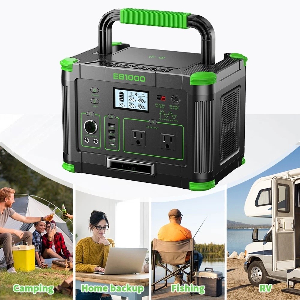 1000W 999Wh LiFePO4 Battery Power Station Portable Solar Generator RV Backup