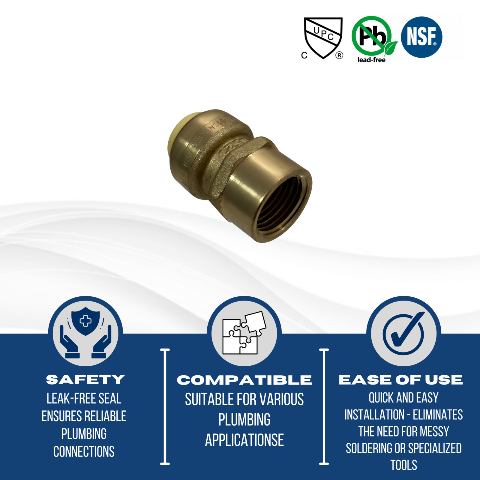 5 PIECES 1/2″ PUSH FIT X 1/2″ FEMALE ADAPTERS – LEAD FREE BRASS