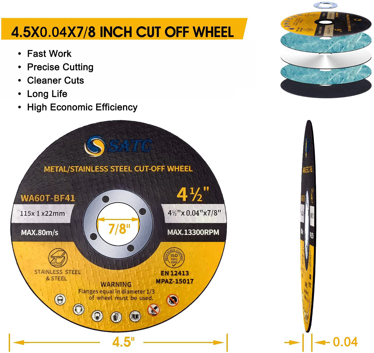 10 Pack Cut Off Wheels 4-1/2″ Metal & Stainless Steel Angle Grinder Cutting Disc