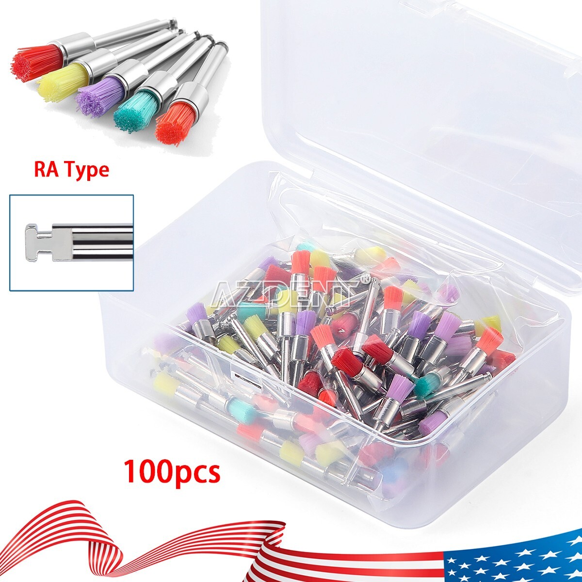 100pcs de cepillos de pulido de nailon dental Copas profilácticas RA tipo plano