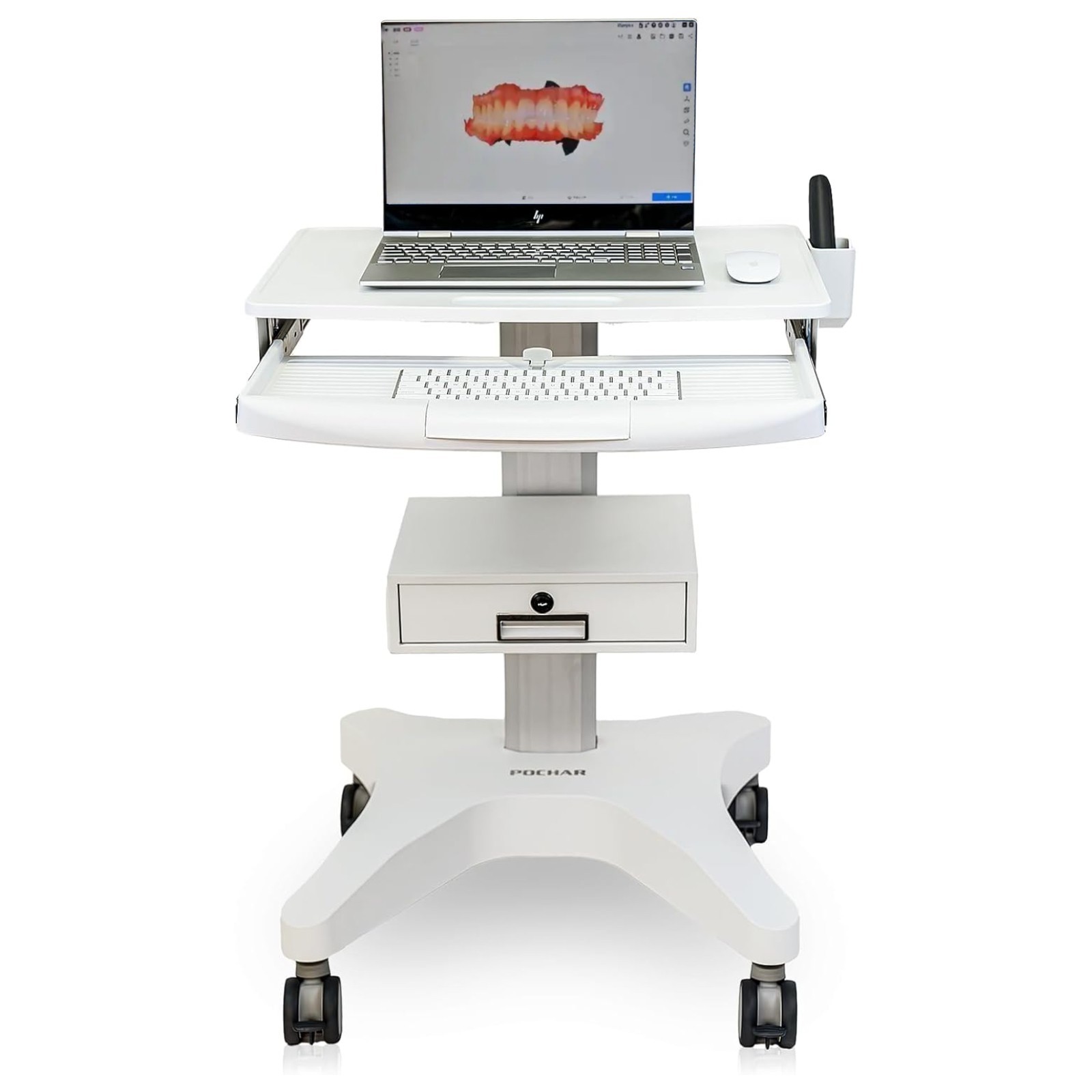 MEDICAL TROLLEY WITH LAPTOP PALLET AND ORAL SCANNER HOLDER