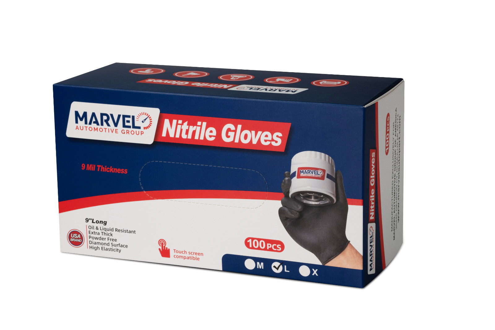 Marvel 9 Mil Pure Diamond Nitrile Gloves Heavy Duty Powder Free- Black Large ⭐