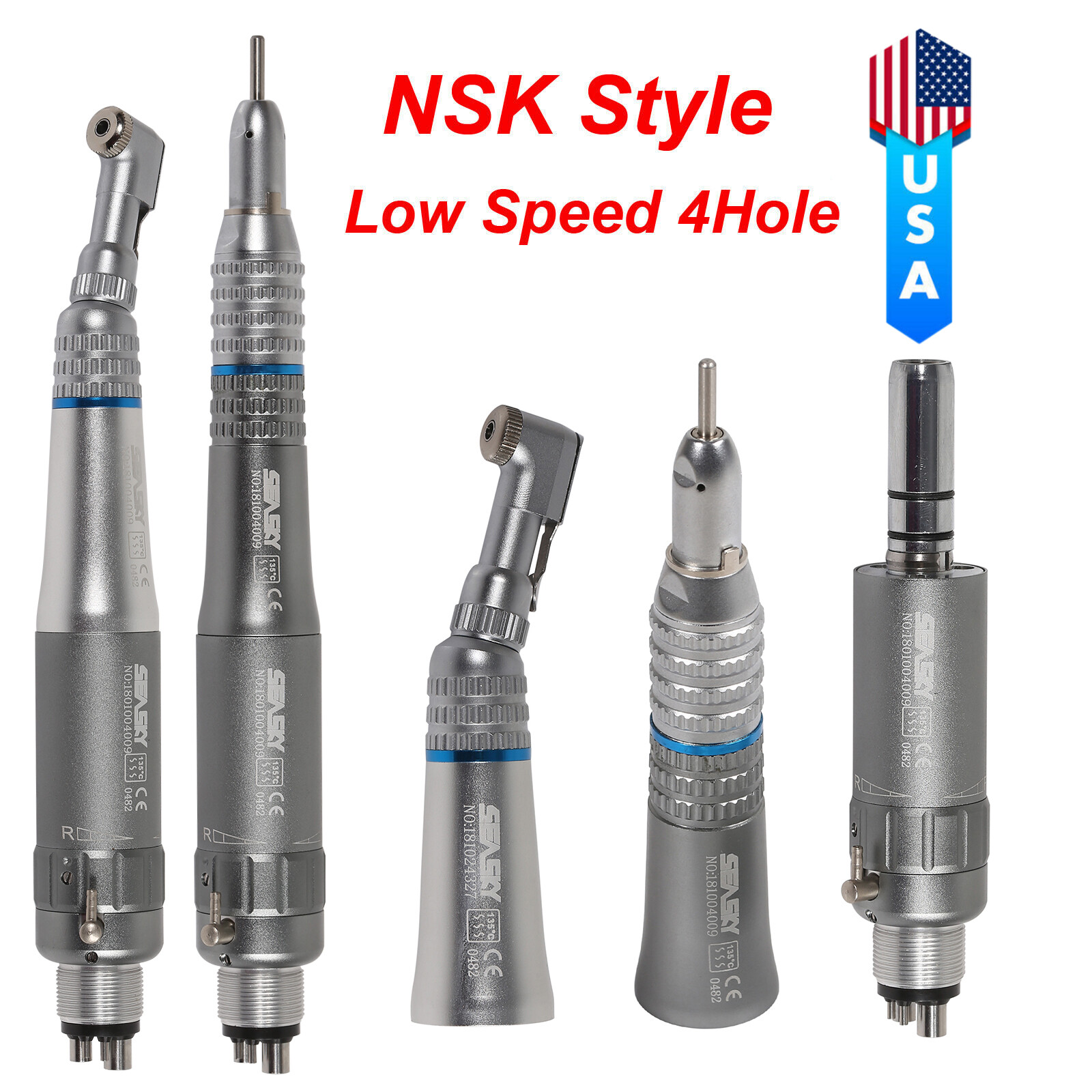 NSK Style Dental Latch/Push Slow Speed Handpiece Contra Angle Air Motor 2/4Holes