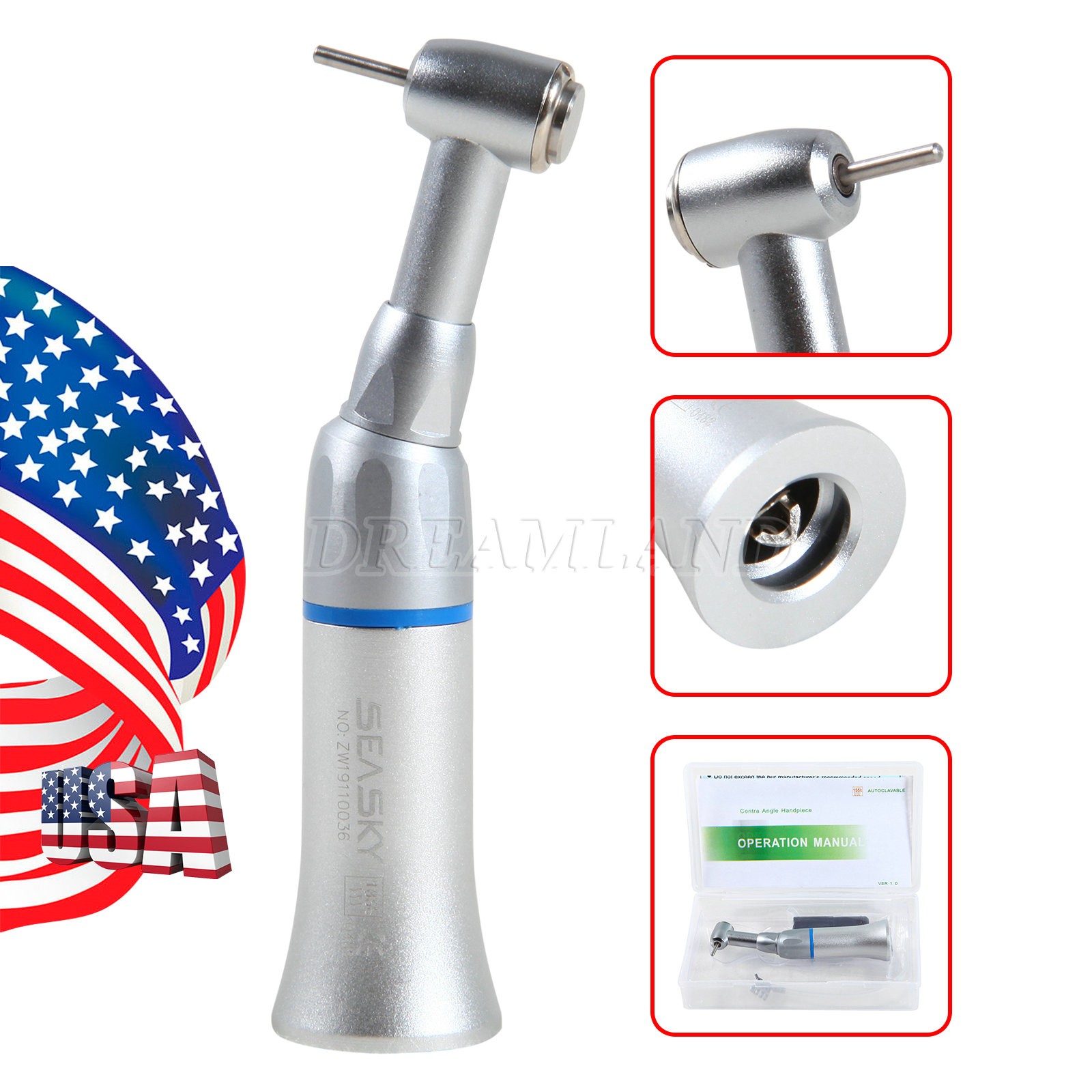 NSK Style Dental Slow Low Speed FG 1.6mm Burs Contra Angle Handpiece Push Button