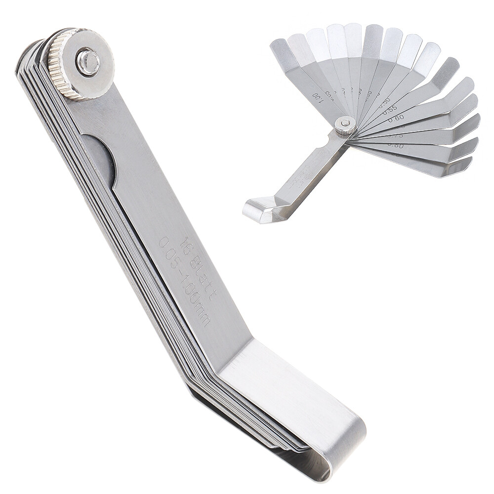 16 Blade 0.05 to 1.0mm Curved Feeler Gauge Stainless Steel Metric Gap Measure