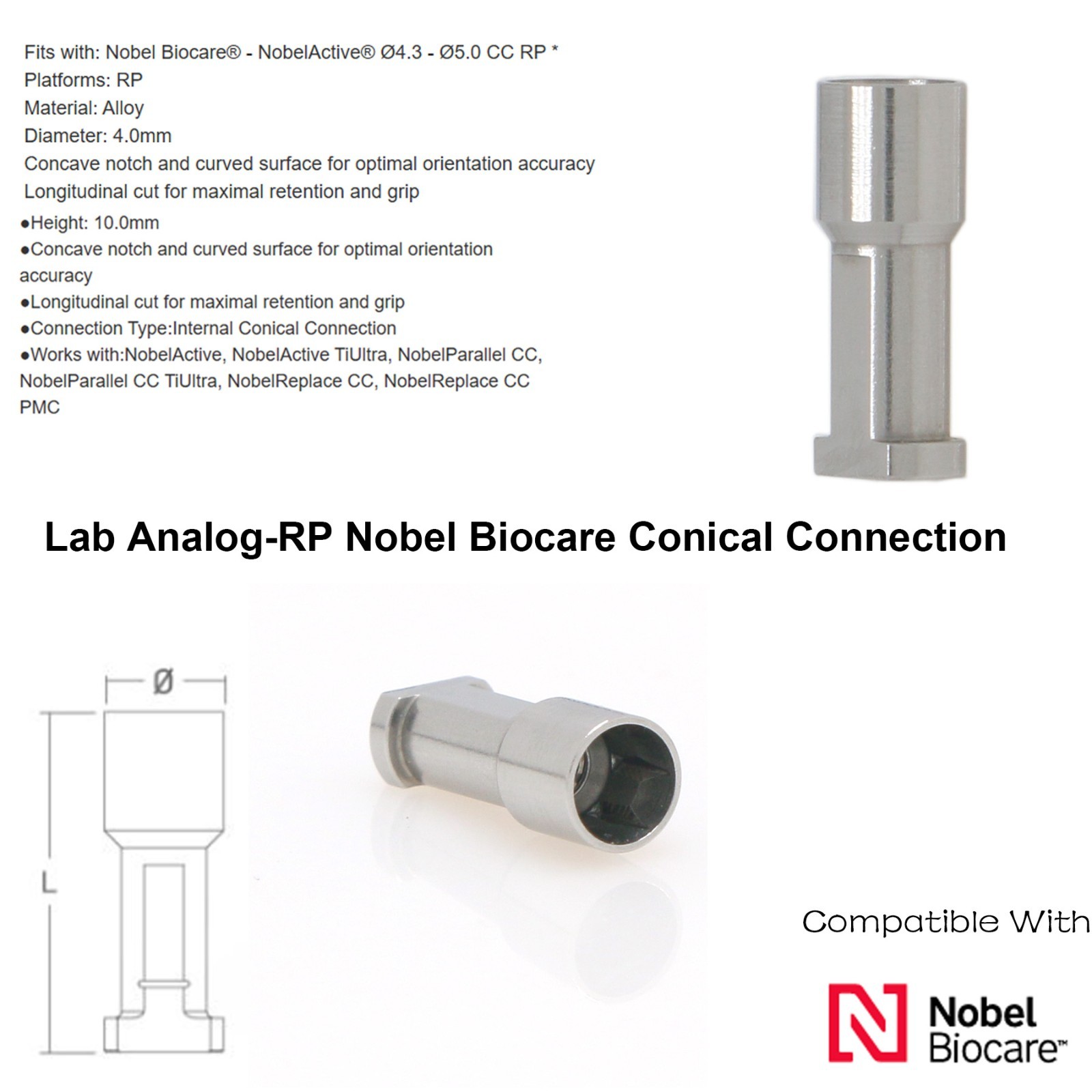 Nobel Biocare CC Hex Locator/Healing Cap Abutment Analog Impression Coping NP/RP