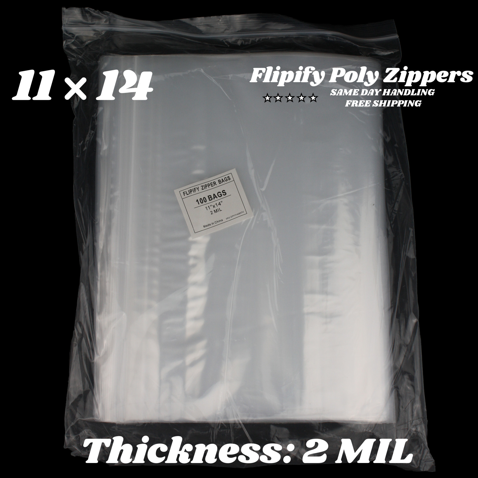 11×14 Clear Zipper Reclosable Bags 2 Mil Poly Plastic Seal Bags Cloth Baggie