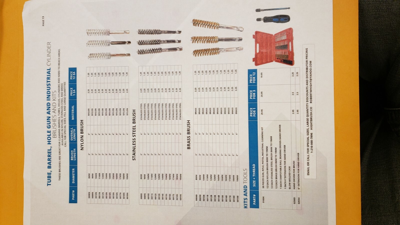 5B610 industrial tube cleaning brush set 1/4” hex 5 pc 6,7,8,9,10 mm dia. brass