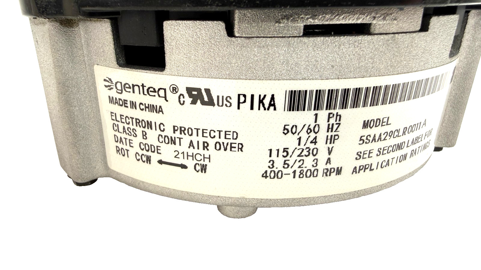 Genteq PIKA JT05 1/4HP ECM Fan Motor 400-1800 RPM, 115/230VAC, 1/2″ Shaft Daiken