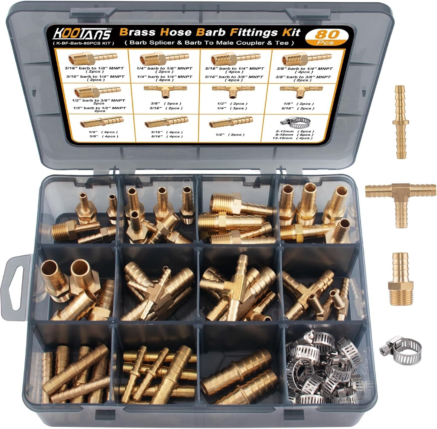 80pcs Brass Hose Barb Fittings Kit 1/8″-1/2″