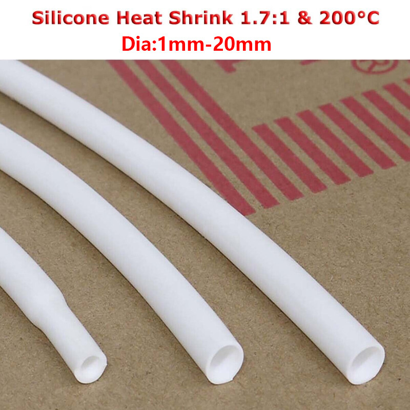 1.7:1 Flexible Silicone Heat Shrink Shrinkable Tube Tubing One Meter White 200°