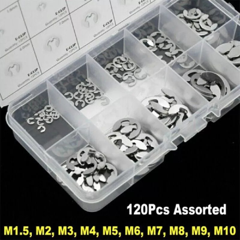 120x E Clips C Circlip Retaining Ring Stainless Steel Assorted 1.5mm to 10mm Kit