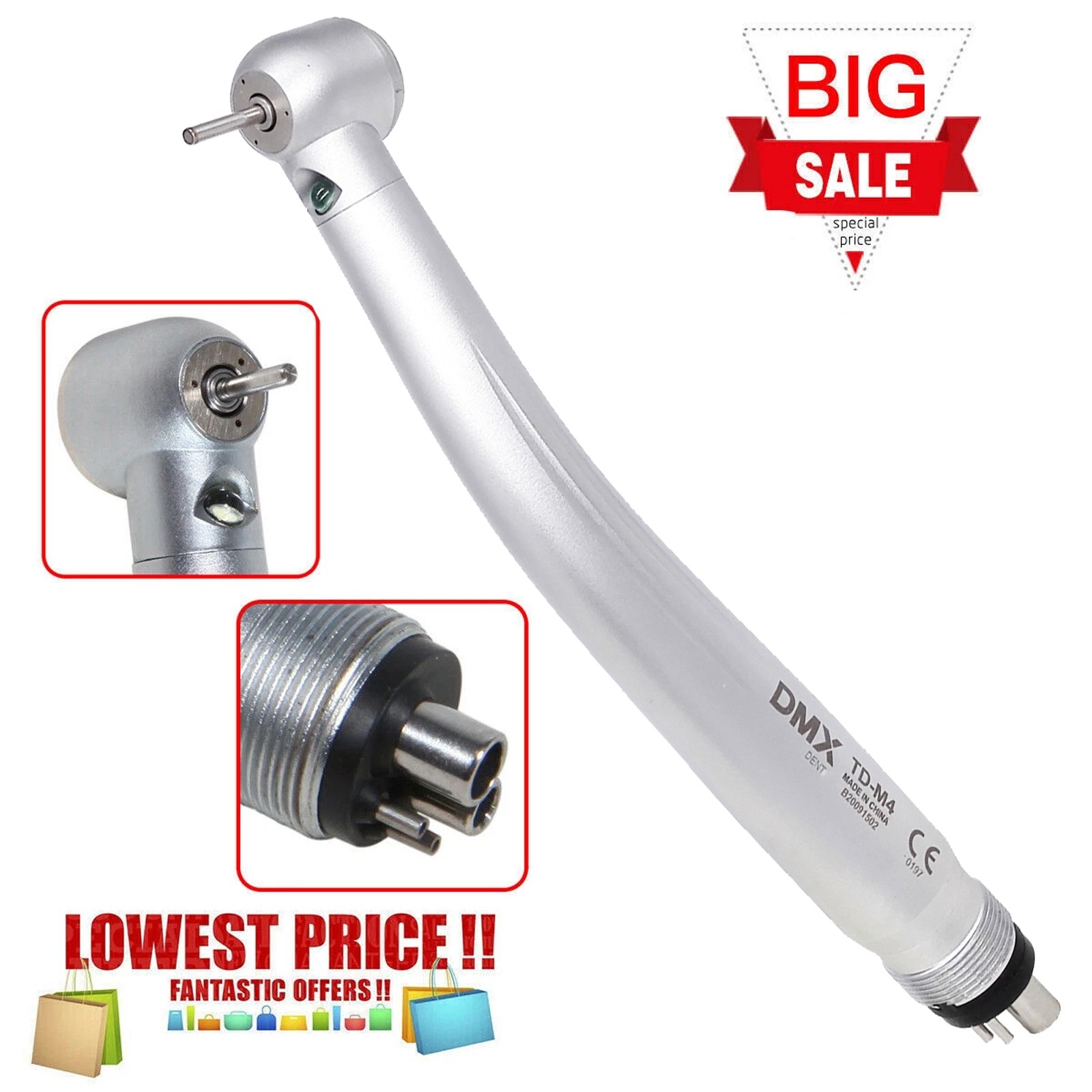 KAVO Style Dental Fiber Optic High Speed Turbine Handpiece LED E-generator 4Hole