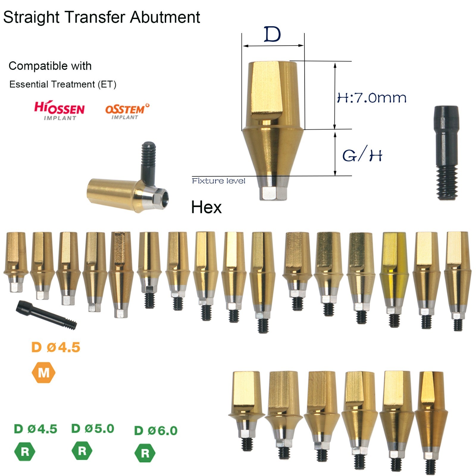 US Dental Titanium Straight Abutment Fit Hiossen System Restoration Mini/Regular