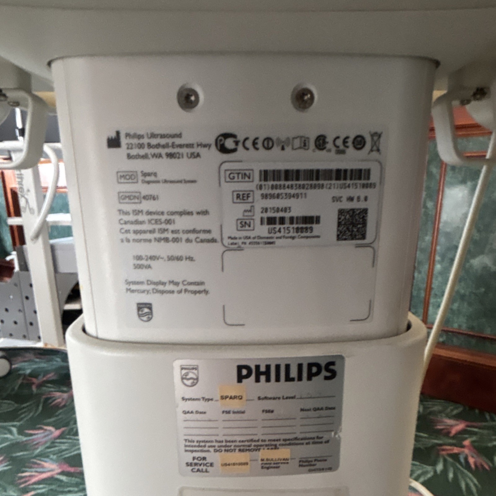 Philips Sparq Cart Mounted Ultrasound Machine Color Doppler with 3 probes