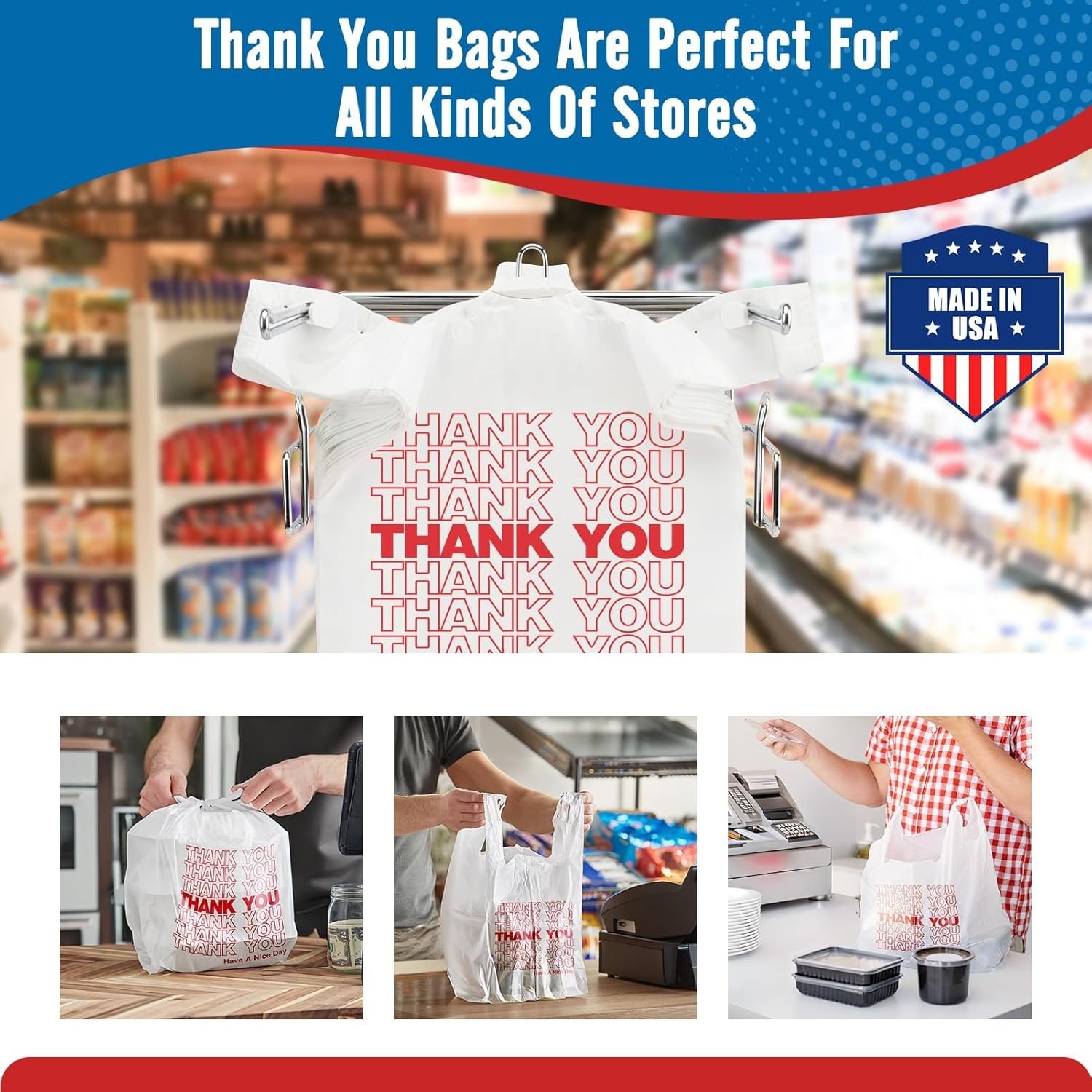 Thank You Plastic Bags – Bulk, High-Quality, Durable, White, 1000 Count