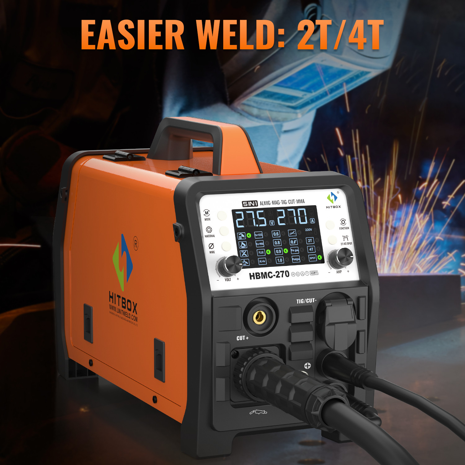 HITBOX 6in1 200A Aluminum Gas Gasless MIG TIG Stick Plasma Cutter Welder+Helmet