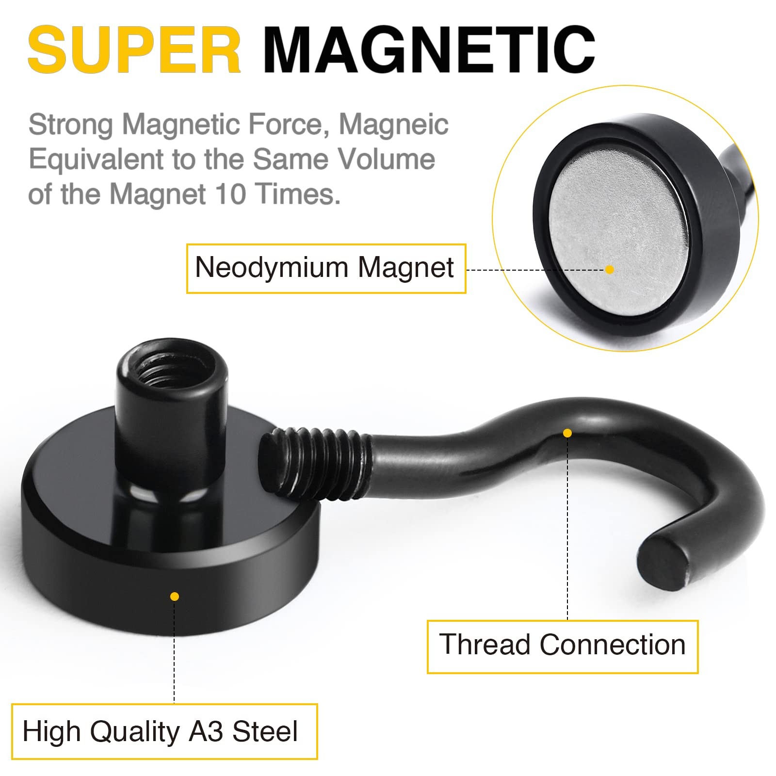 DIYMAG Magnetic Hooks 6pcs 30lbs+ Cruise Essentials 2026 Magnet 0.63in, Black
