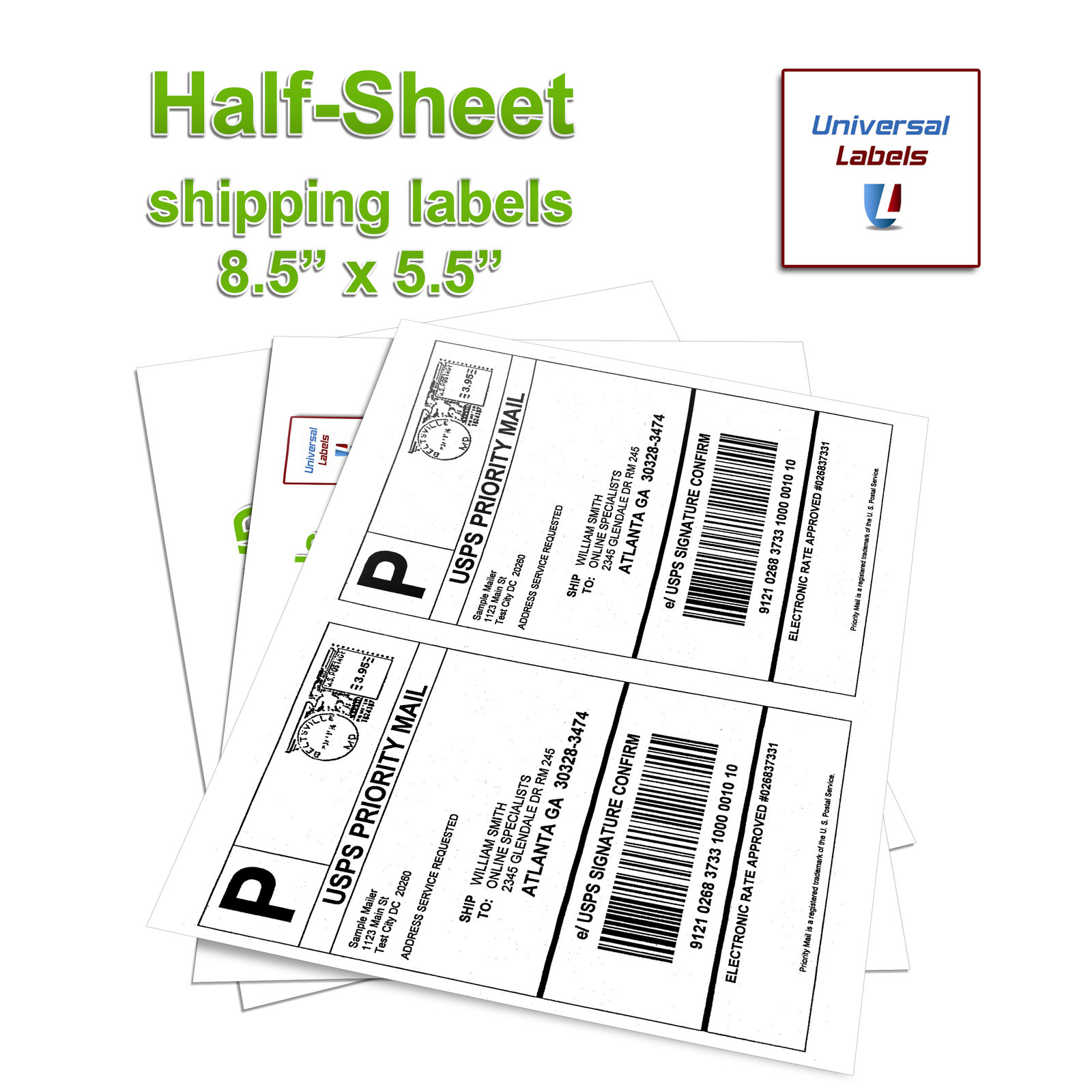 600 Shipping Labels, 2 labels per sheet – Inkjet & Laser – Ebay, Paypal, USPS