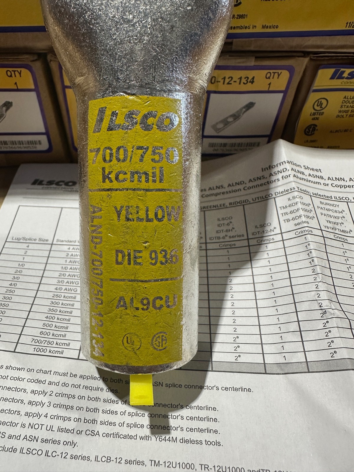 10Pack Ilsco Yellow 700 750 kcmil Surecrimp Aluminum Compression 2-Hole 1/2″ Lug