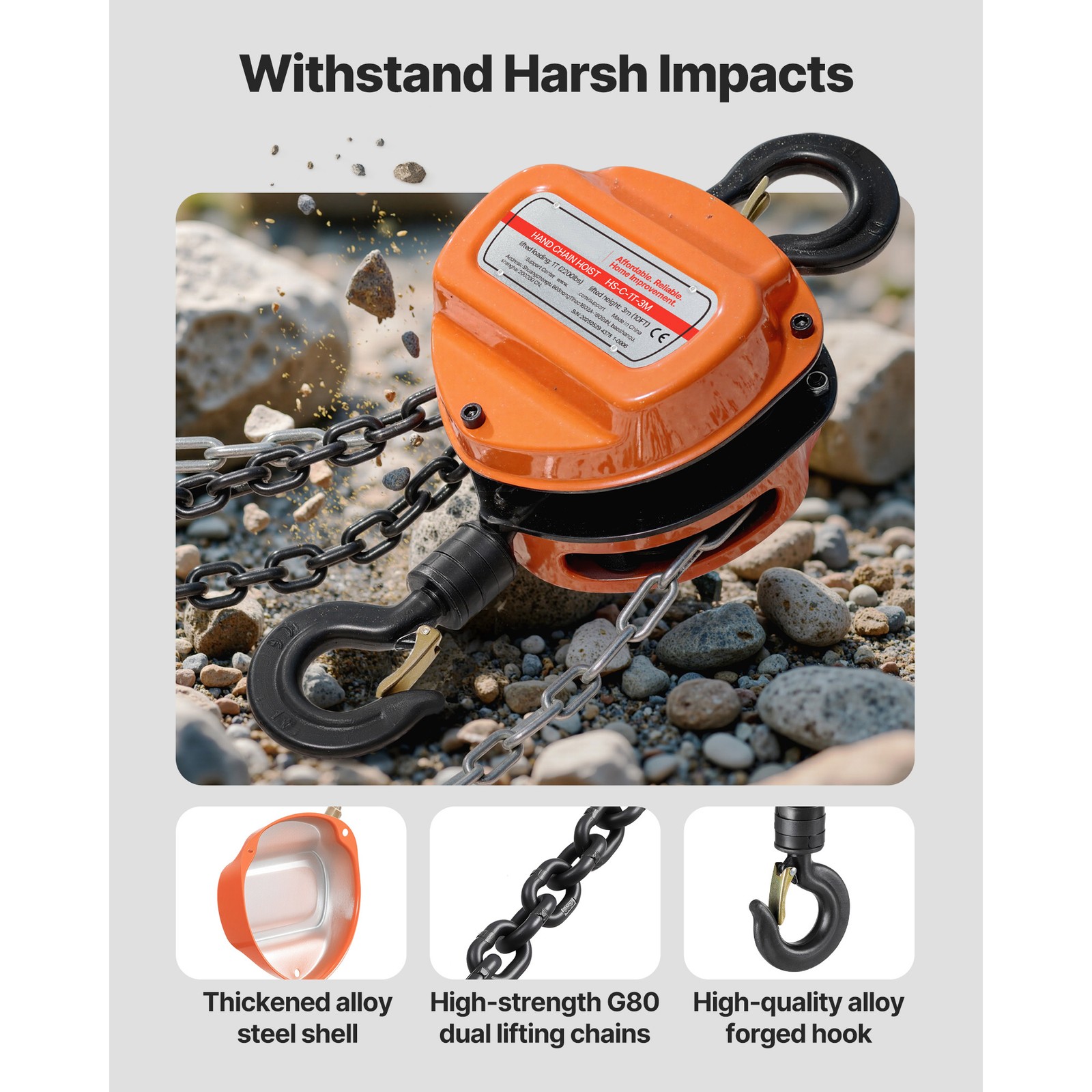 Uimoso Manual Chain Hoist 2200 lbs Capacity with 10 ft G80 Load Chain