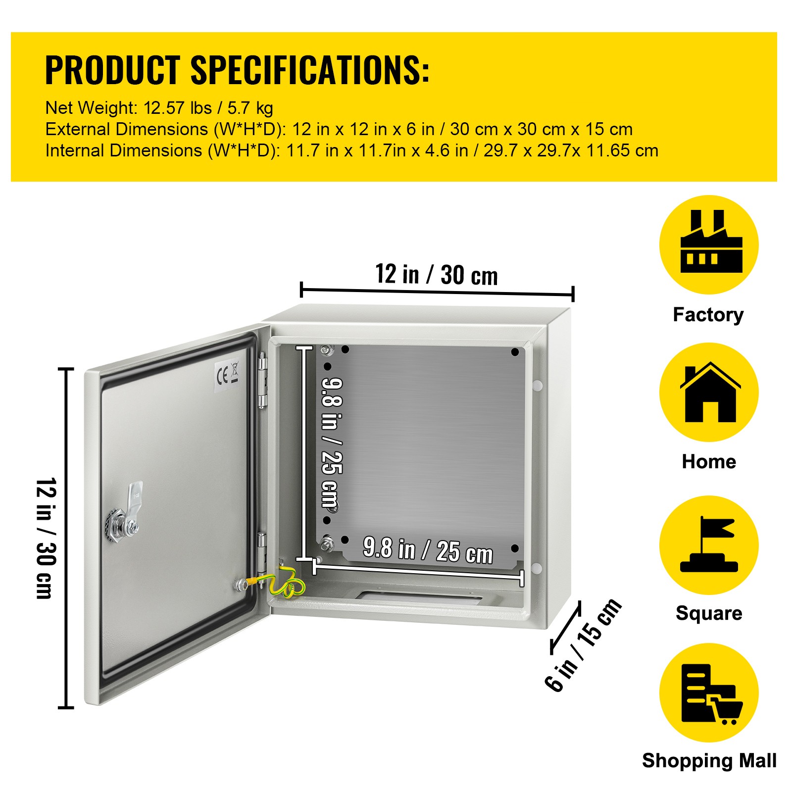 VEVOR Steel Electrical Box Electrical Enclosure Box 12x12x6” Carbon Steel IP65
