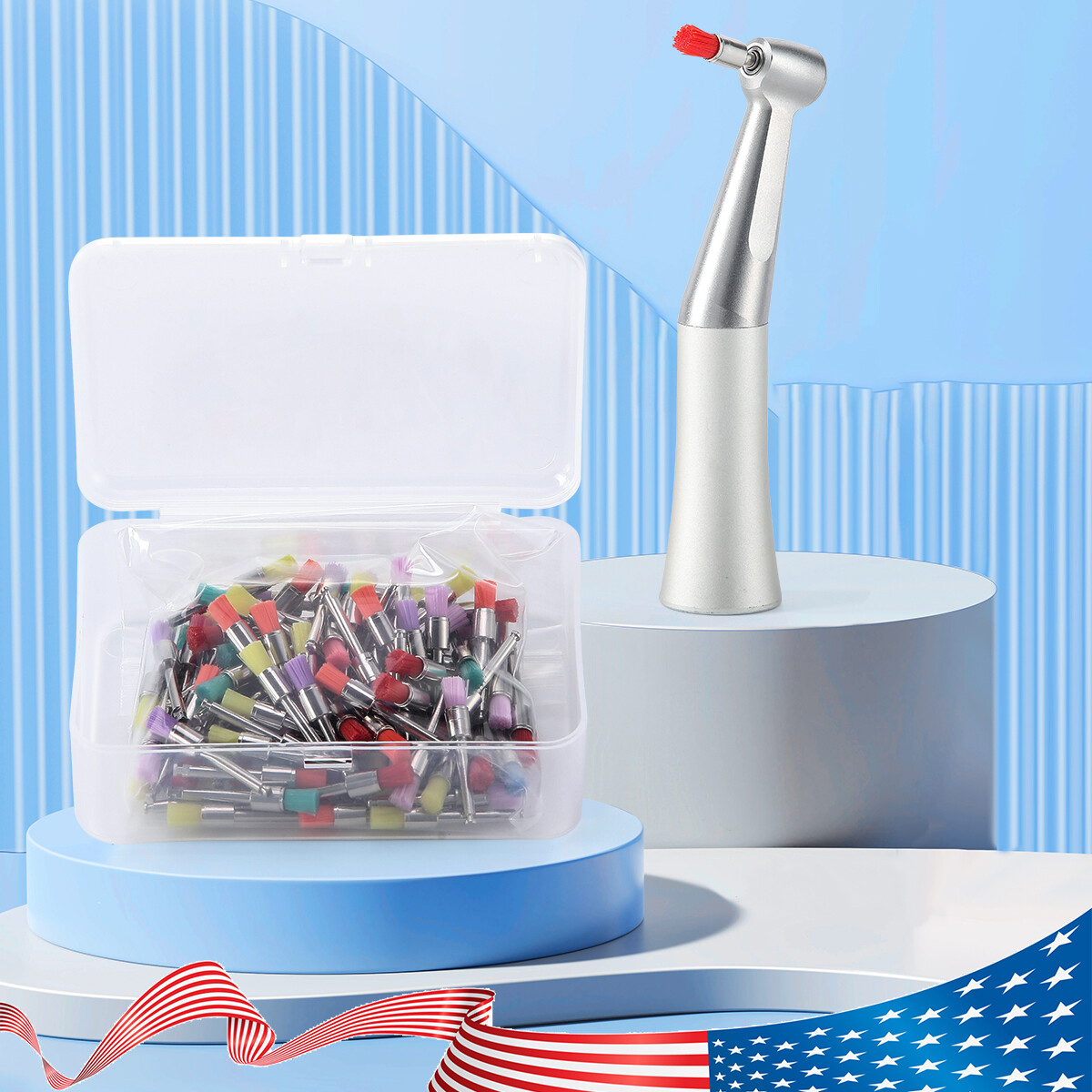 100 Brush Dental Nylon Materials Closure Latch Flat Type Rainbow Polishing Brush