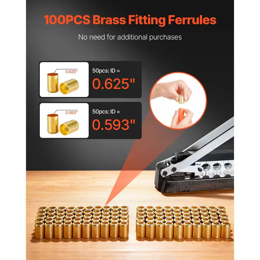 Heavy Duty Ferrule Hose Crimper, 0.44In.-0.63In. Crimping Range, Standard Bench