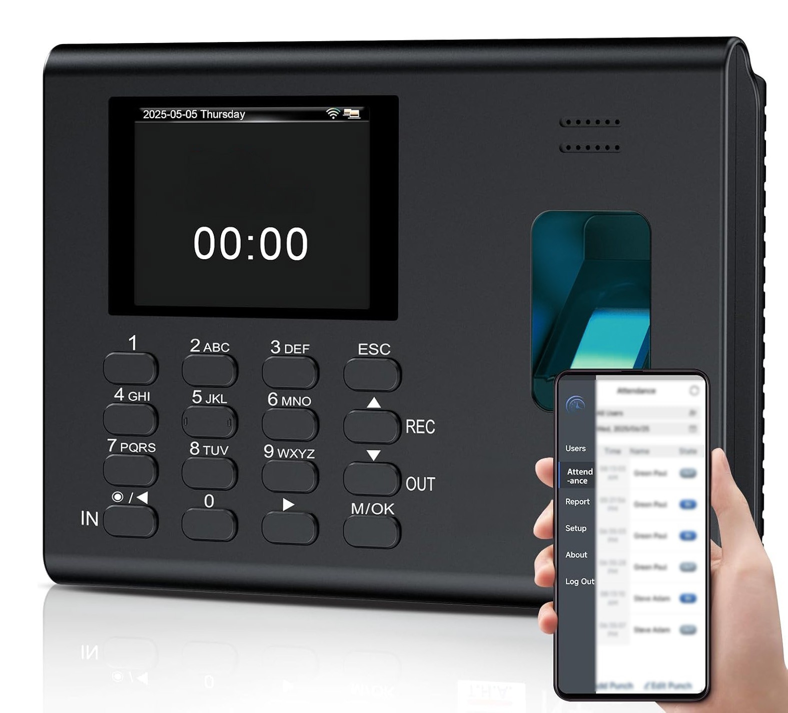 Time Clock – Fingerprint In/Out – WiFi – iOS/Android – No Fees – 2000mAh Battery