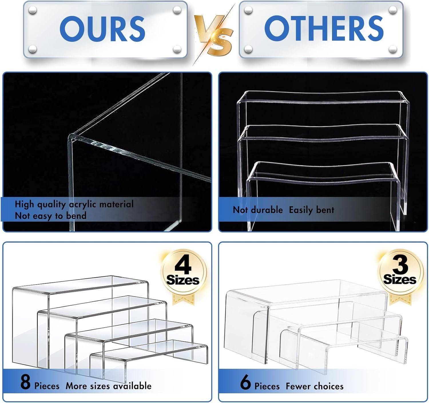 Large Acrylic Risers 8 Pcs 2 Set Acrylic Display Set Rectangular Stands Shelf
