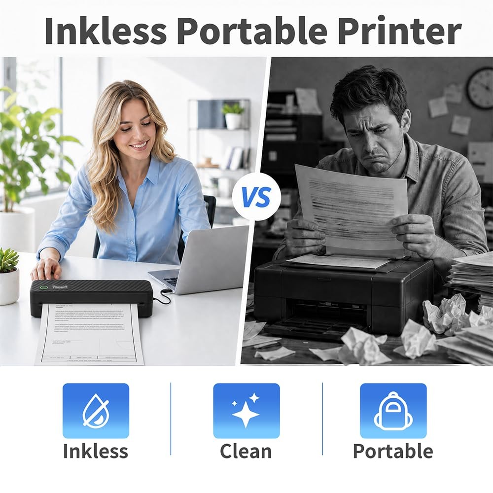Phoswift Portable Thermal Printer For Laptop Inkless Bluetooth Printer Support