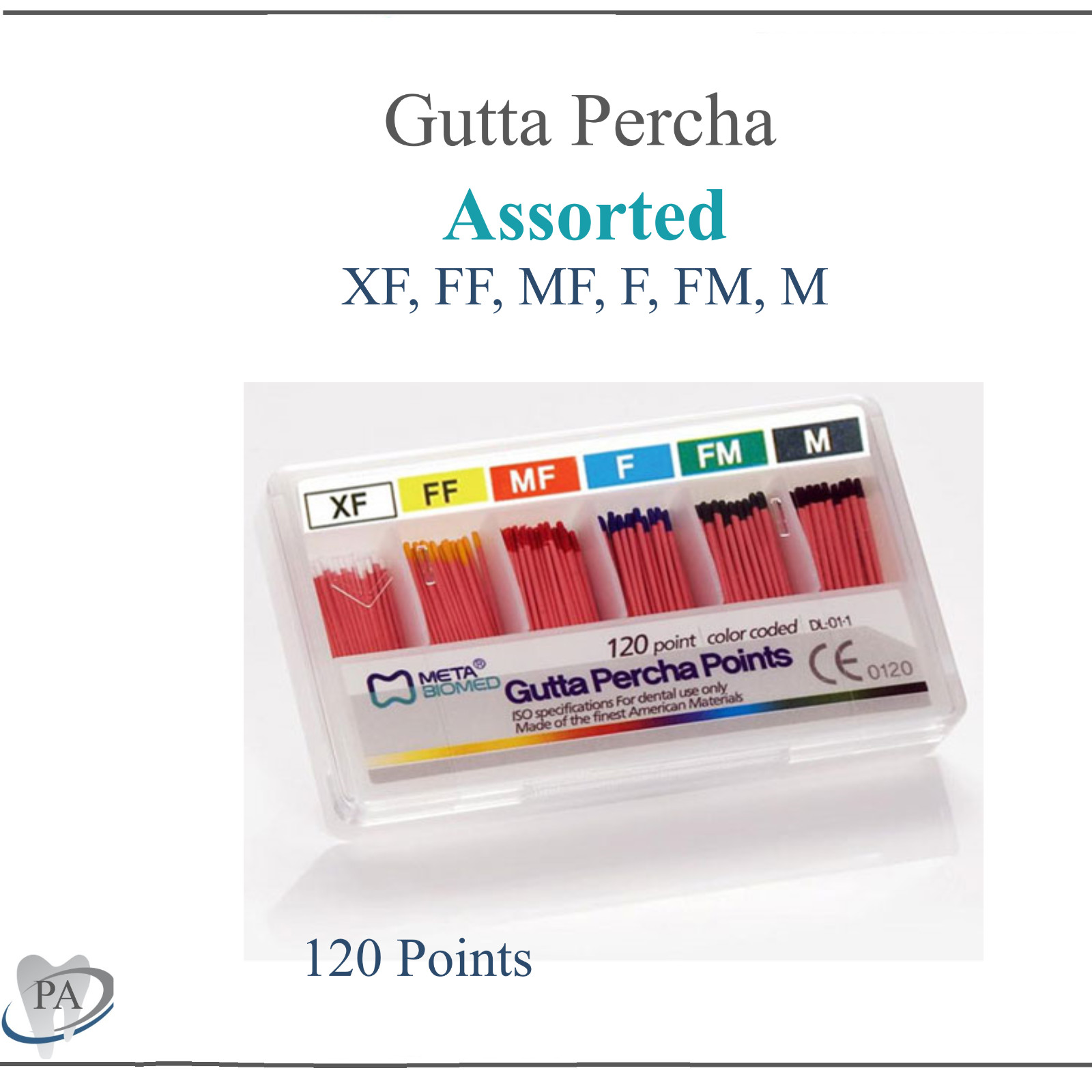 Endo GUTTA PERCHA XF, FF, MF, F, FM, M Fine Medium Fine Fine – Assorted, 120Pk