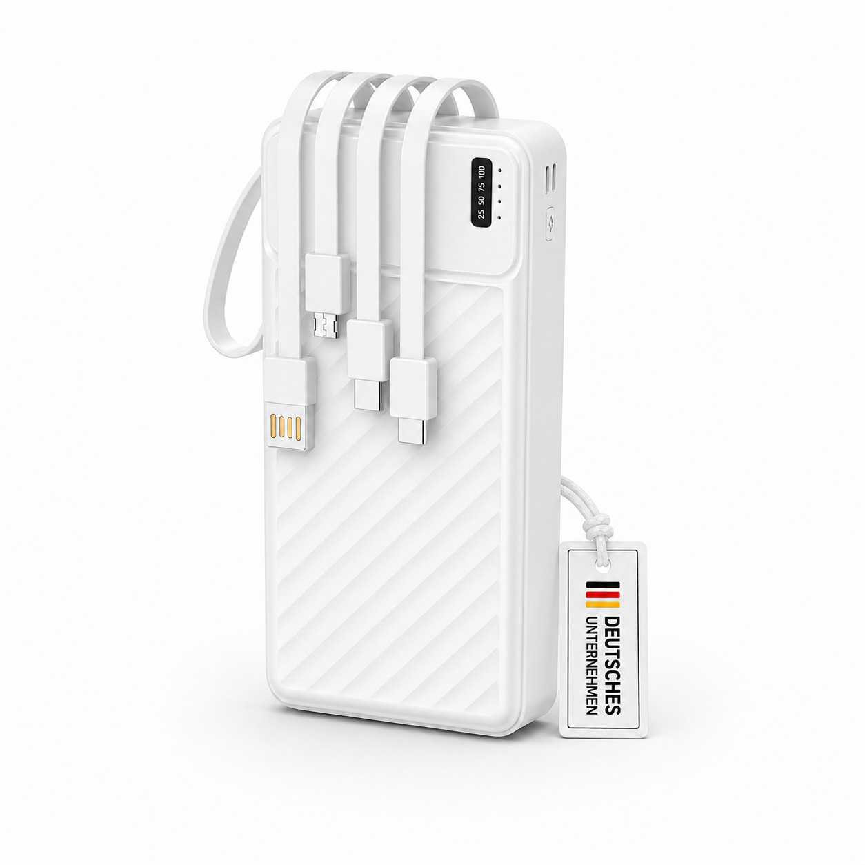 Power Bank 20,000mAh with Built-in USB-C, USB-A & Lightning Cable External A