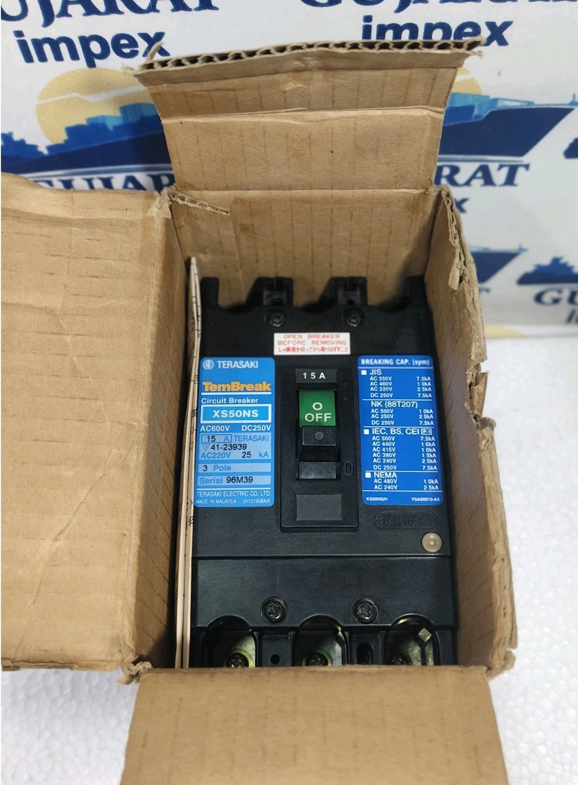 TERASAKI ELECTRIC XS50NS 3P 15A 600VAC 25KA TemBreak Circuit Breaker MALAYSIA
