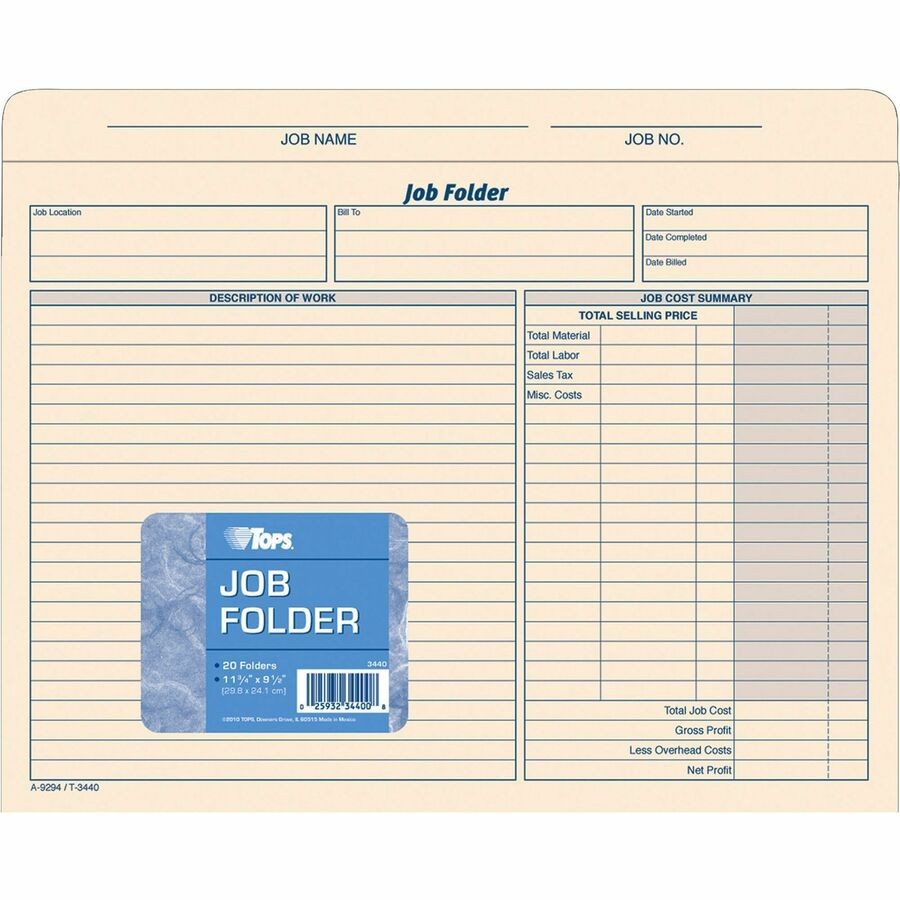 Tops Job Folder File Jacket – Letter – 8.50″ X 11″ – Manila – 1 / Pack (TOP3440)