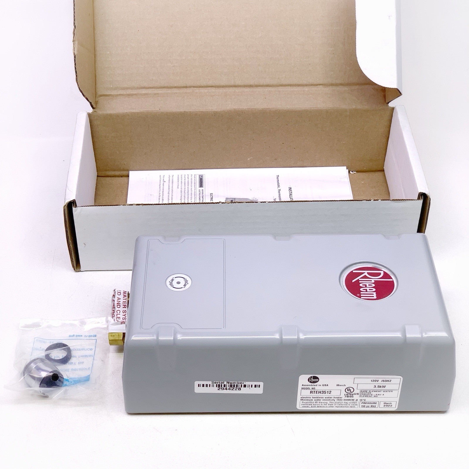 Rheem 3.5 kW, 120-Volt Non-Thermostatic Tankless Electric Water Heater RTEH3512