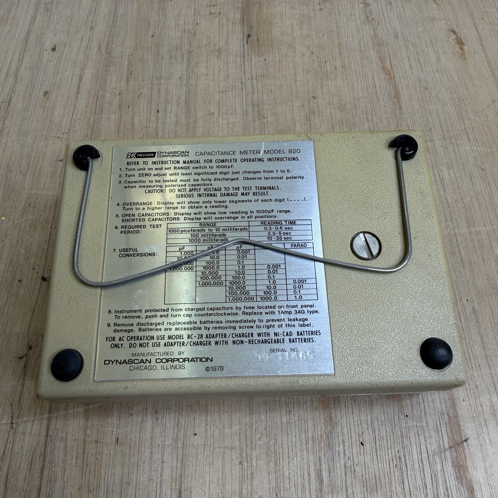 B&K PRECISION DYNASCAN CORPORATION MODEL 820 CAPACITANCE METER – UNTESTED
