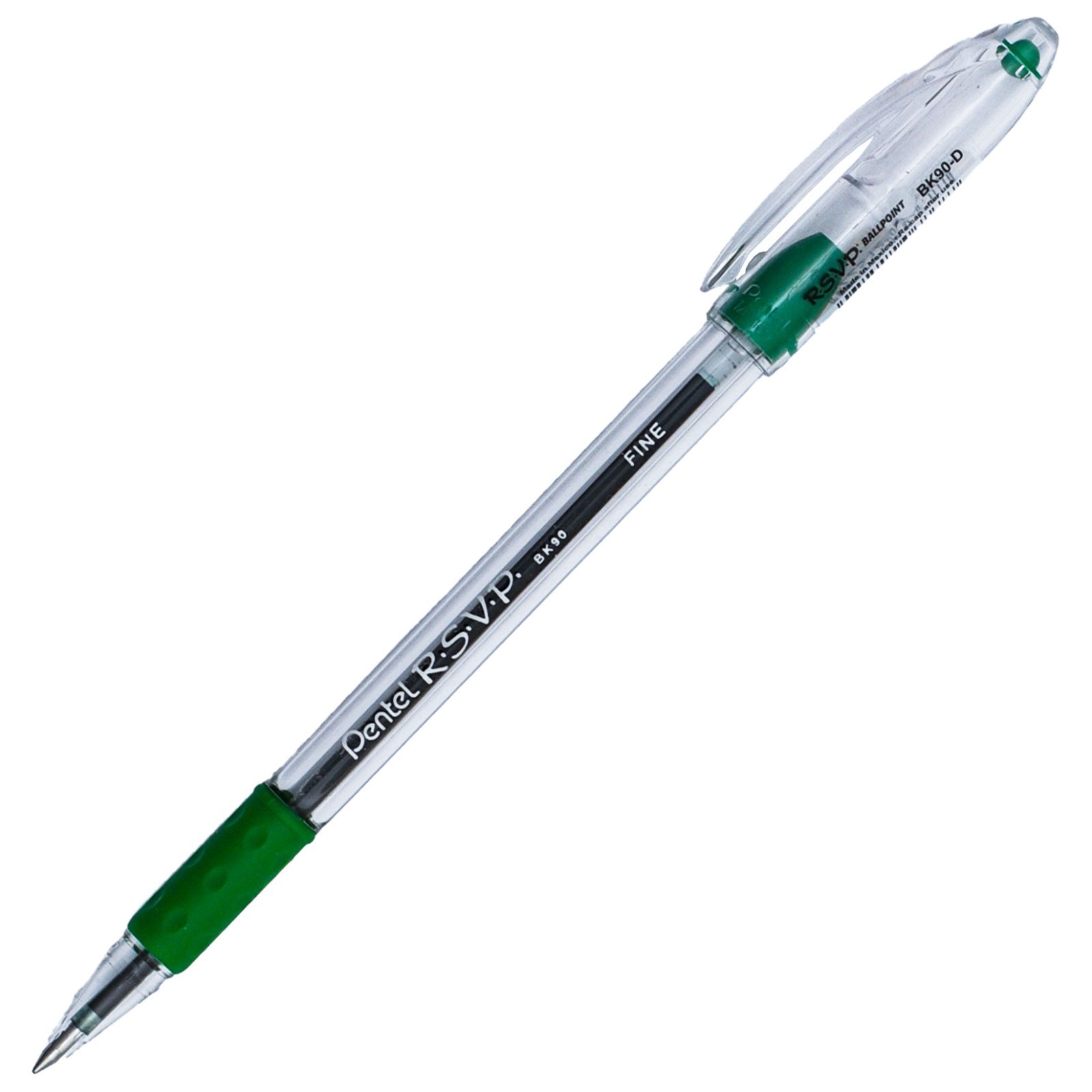 Pentel RSVP Fine BK90-D Green Ink Ballpoint Pen, Box of 12 Pens