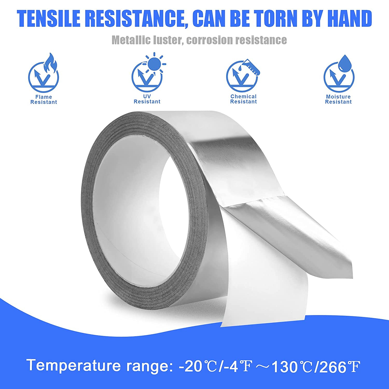 Aluminum Foil Tape 2″ x 65ft | 3.9 Mil High-Temp HVAC Tape for Ductwork & Vents